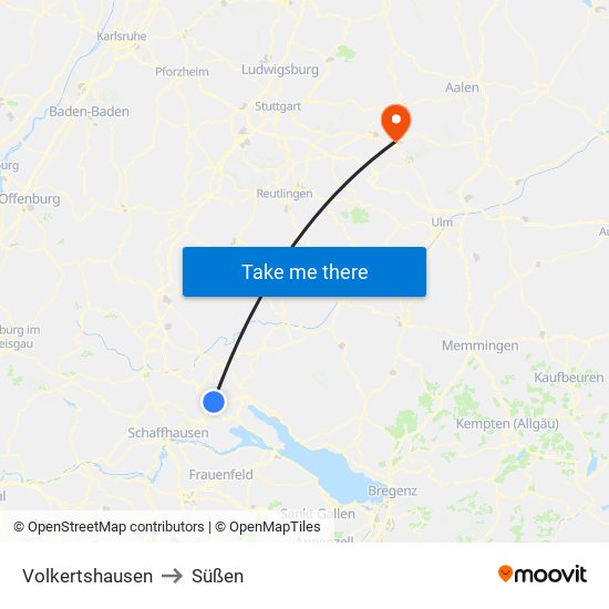 Volkertshausen to Süßen map