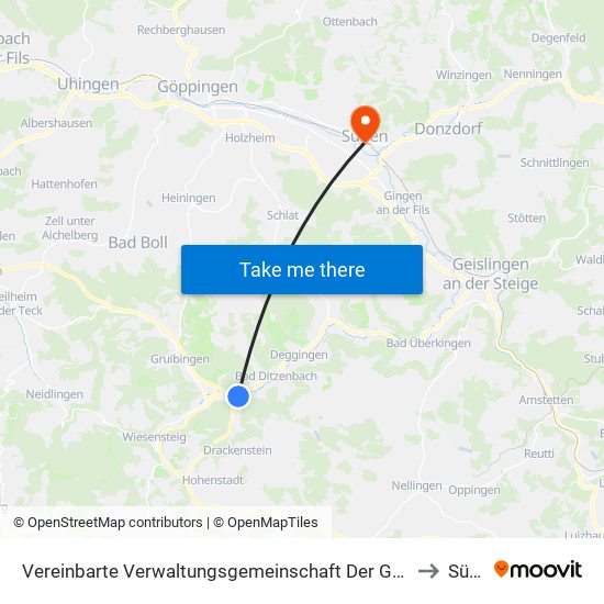 Vereinbarte Verwaltungsgemeinschaft Der Gemeinde Deggingen to Süßen map