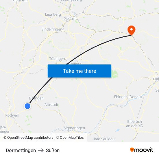 Dormettingen to Süßen map