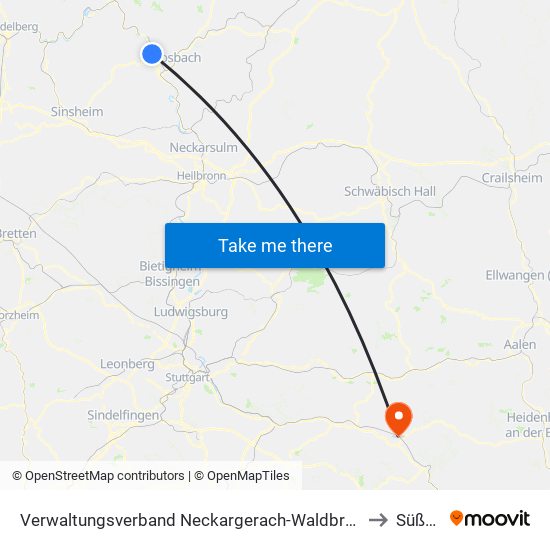 Verwaltungsverband Neckargerach-Waldbrunn to Süßen map