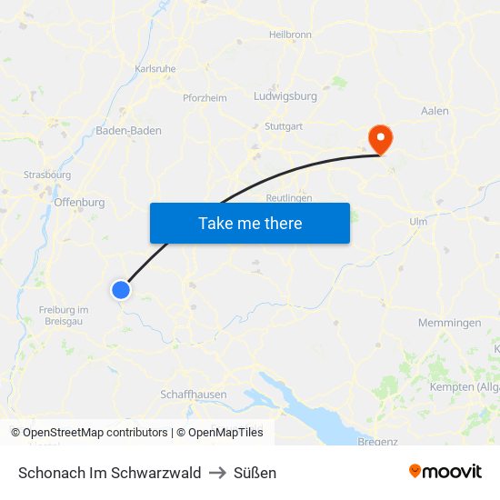 Schonach Im Schwarzwald to Süßen map