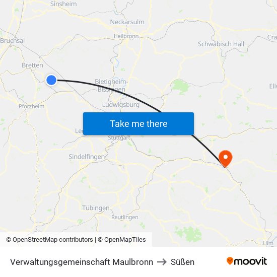 Verwaltungsgemeinschaft Maulbronn to Süßen map