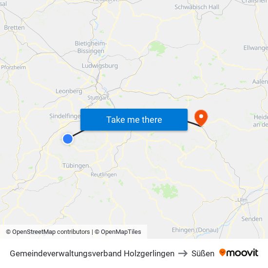 Gemeindeverwaltungsverband Holzgerlingen to Süßen map