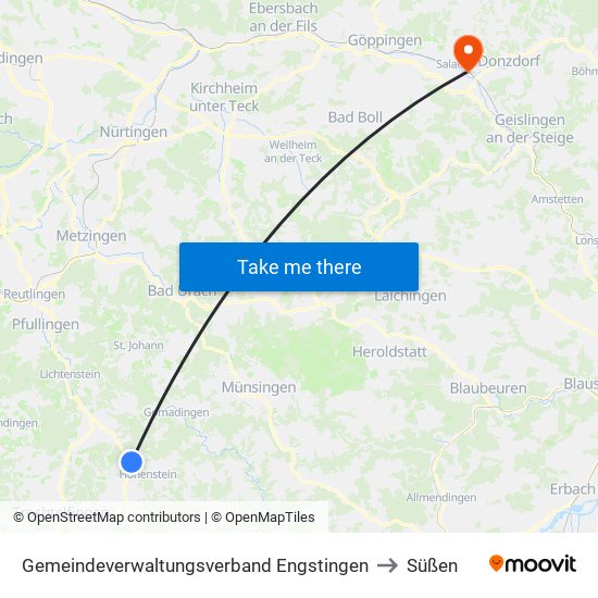 Gemeindeverwaltungsverband Engstingen to Süßen map