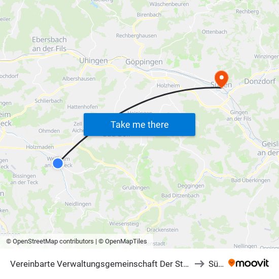 Vereinbarte Verwaltungsgemeinschaft Der Stadt Weilheim An Der Teck to Süßen map