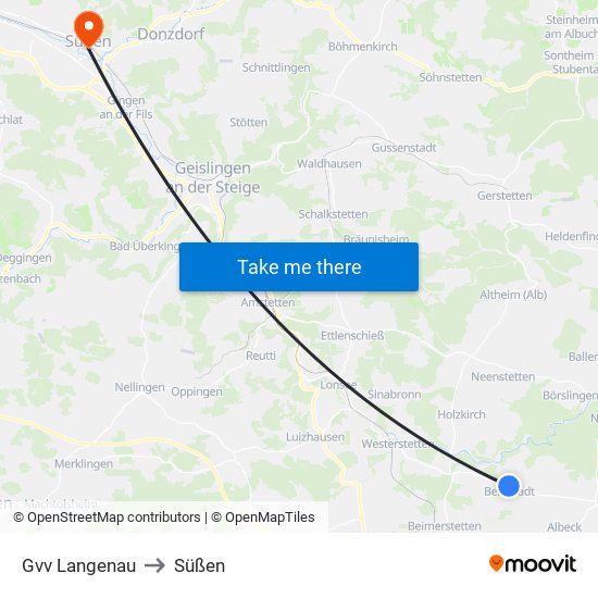 Gvv Langenau to Süßen map