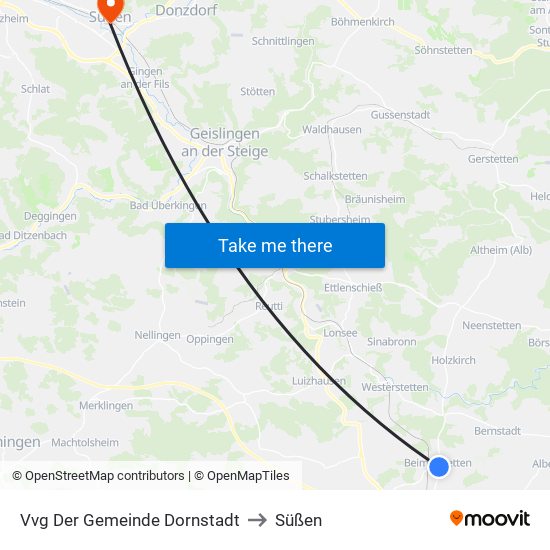 Vvg Der Gemeinde Dornstadt to Süßen map