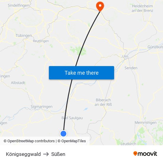 Königseggwald to Süßen map