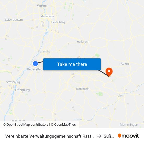 Vereinbarte Verwaltungsgemeinschaft Rastatt to Süßen map
