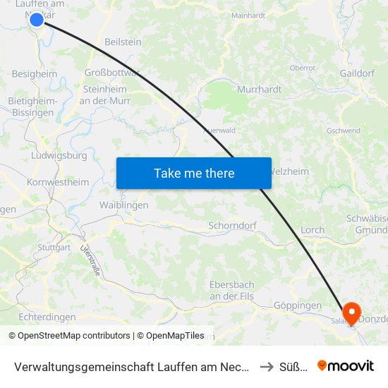 Verwaltungsgemeinschaft Lauffen am Neckar to Süßen map