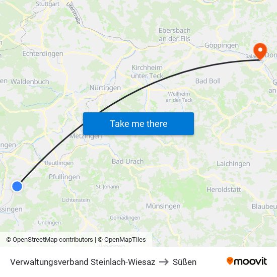 Verwaltungsverband Steinlach-Wiesaz to Süßen map