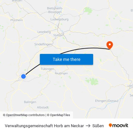 Verwaltungsgemeinschaft Horb am Neckar to Süßen map