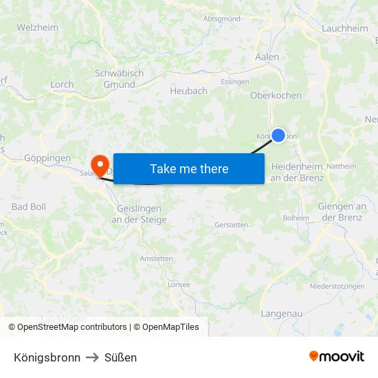Königsbronn to Süßen map
