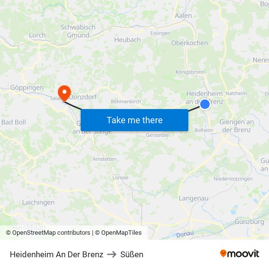 Heidenheim An Der Brenz to Süßen map