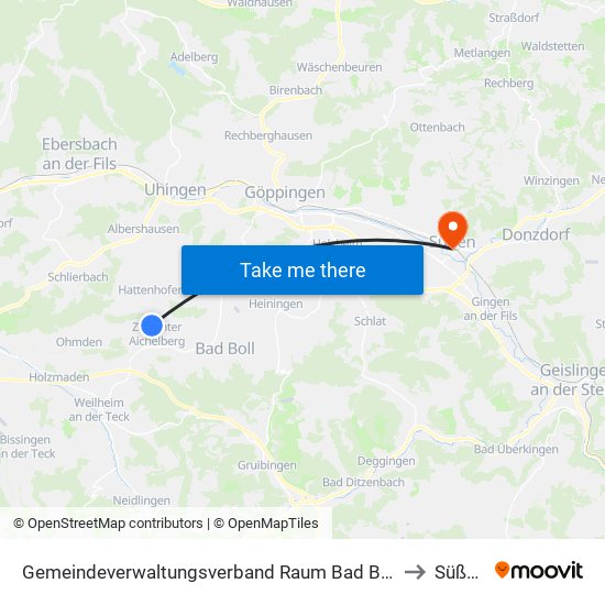 Gemeindeverwaltungsverband Raum Bad Boll to Süßen map