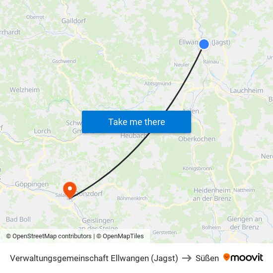 Verwaltungsgemeinschaft Ellwangen (Jagst) to Süßen map