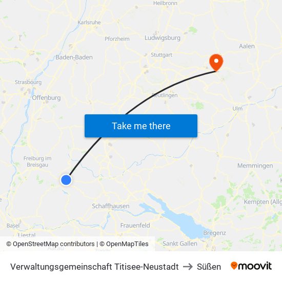 Verwaltungsgemeinschaft Titisee-Neustadt to Süßen map