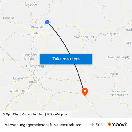 Verwaltungsgemeinschaft Neuenstadt am Kocher to Süßen map