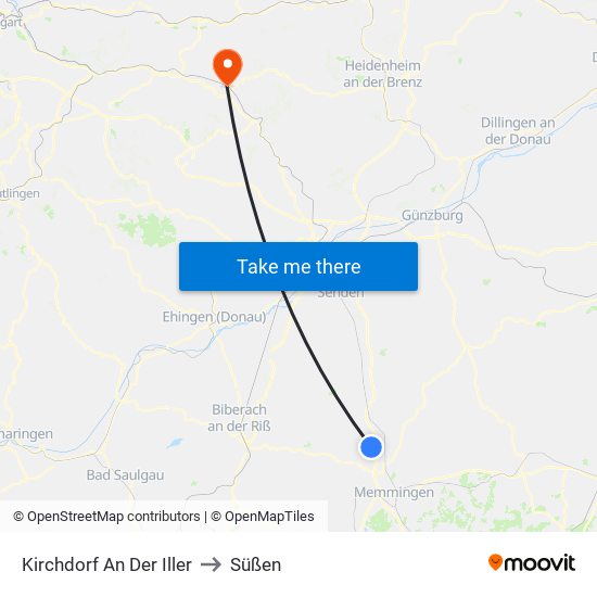 Kirchdorf An Der Iller to Süßen map