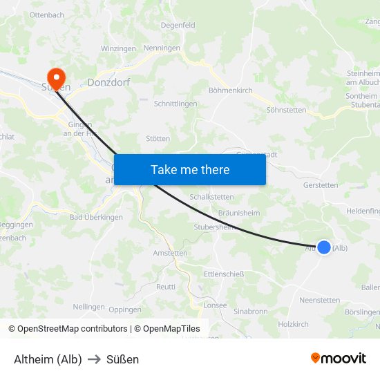 Altheim (Alb) to Süßen map