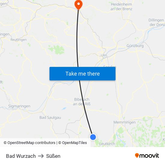 Bad Wurzach to Süßen map