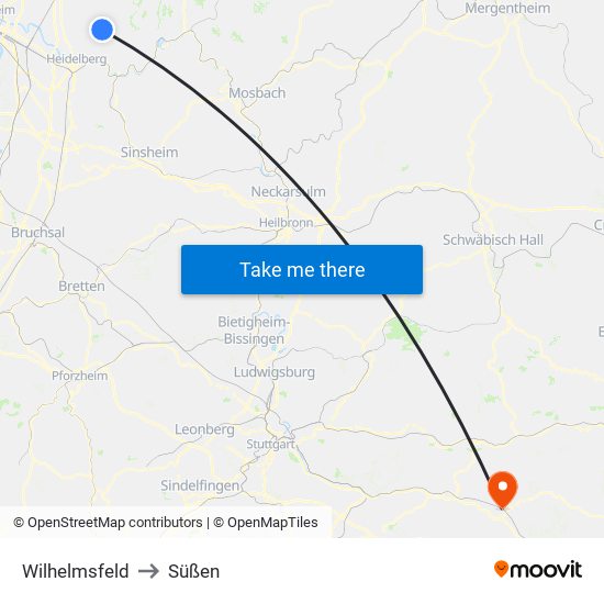 Wilhelmsfeld to Süßen map
