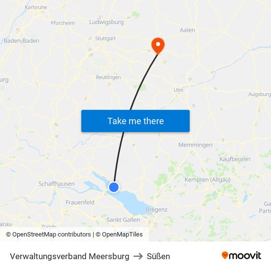 Verwaltungsverband Meersburg to Süßen map