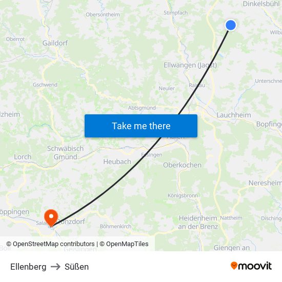 Ellenberg to Süßen map