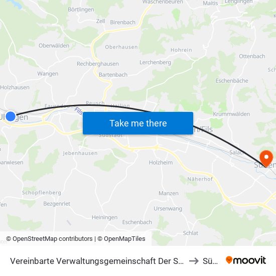 Vereinbarte Verwaltungsgemeinschaft Der Stadt Uhingen to Süßen map