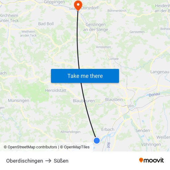 Oberdischingen to Süßen map