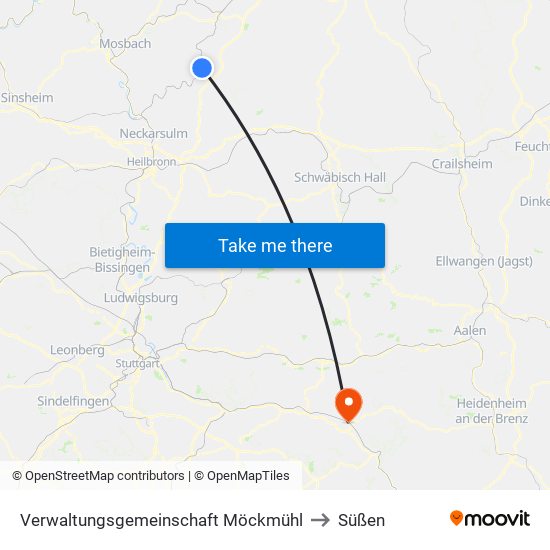 Verwaltungsgemeinschaft Möckmühl to Süßen map