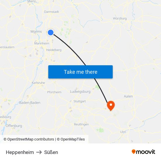 Heppenheim to Süßen map