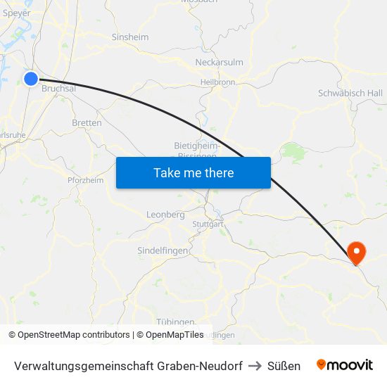 Verwaltungsgemeinschaft Graben-Neudorf to Süßen map