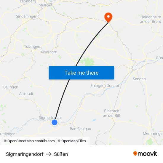 Sigmaringendorf to Süßen map