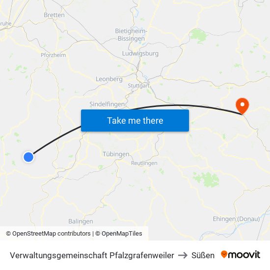 Verwaltungsgemeinschaft Pfalzgrafenweiler to Süßen map