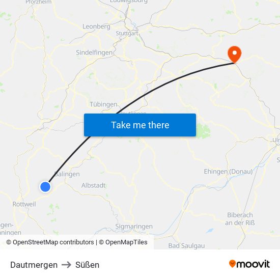 Dautmergen to Süßen map