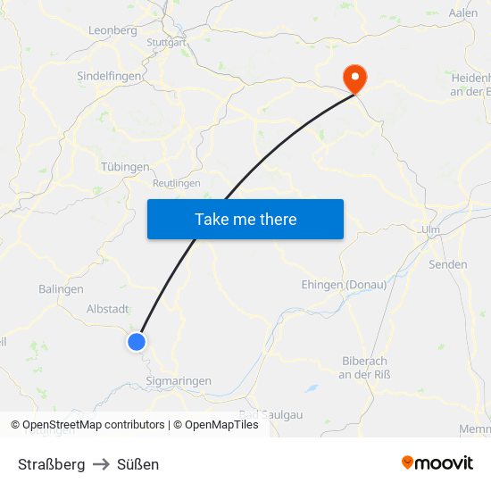 Straßberg to Süßen map