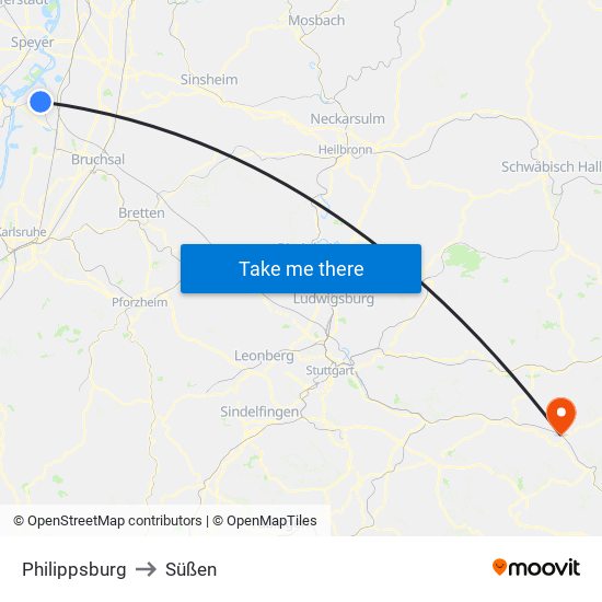Philippsburg to Süßen map