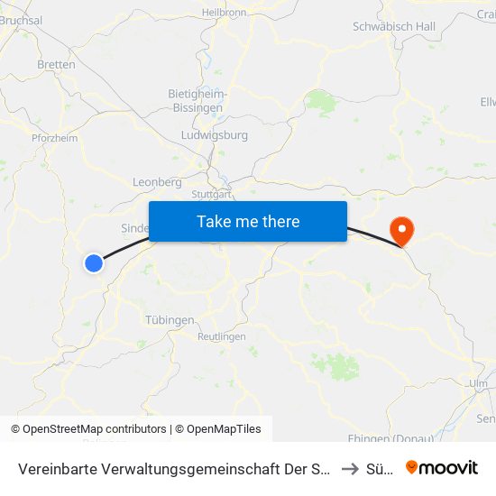 Vereinbarte Verwaltungsgemeinschaft Der Stadt Herrenberg to Süßen map