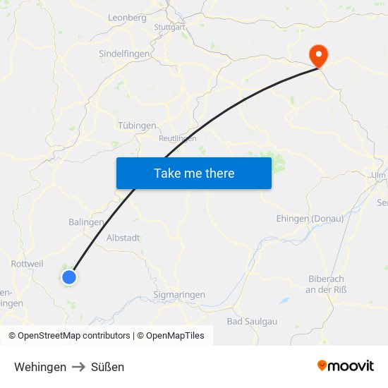 Wehingen to Süßen map