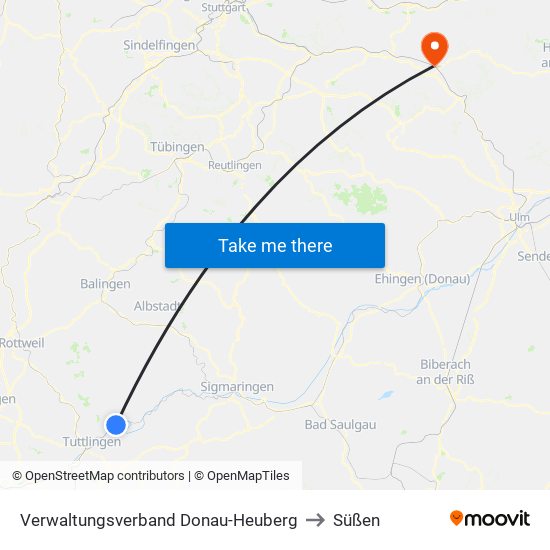 Verwaltungsverband Donau-Heuberg to Süßen map