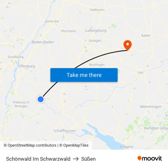 Schönwald Im Schwarzwald to Süßen map