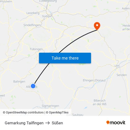 Gemarkung Tailfingen to Süßen map