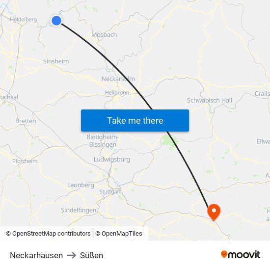 Neckarhausen to Süßen map