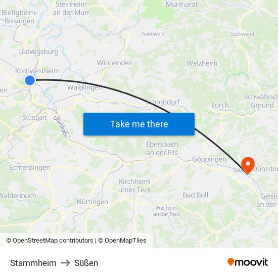 Stammheim to Süßen map