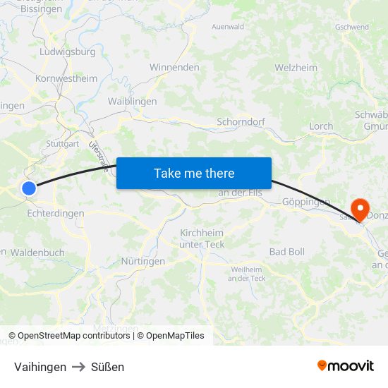 Vaihingen to Süßen map