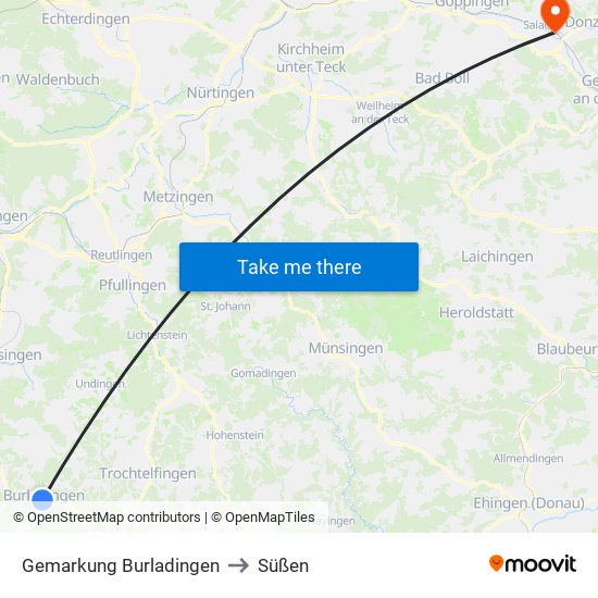 Gemarkung Burladingen to Süßen map
