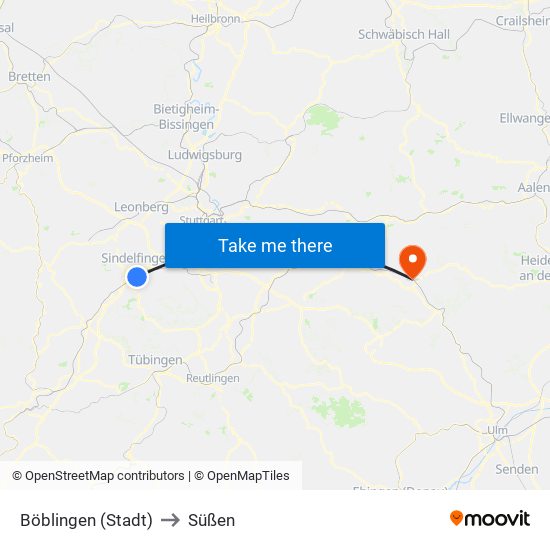 Böblingen (Stadt) to Süßen map
