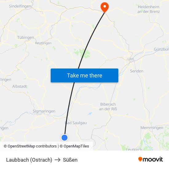 Laubbach (Ostrach) to Süßen map