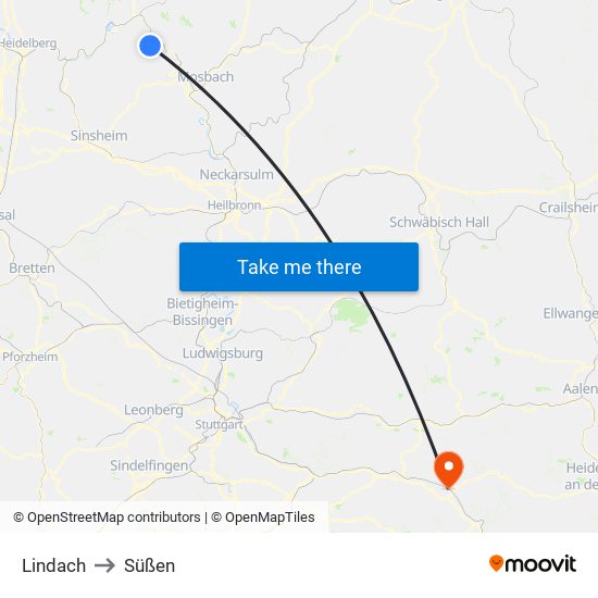 Lindach to Süßen map